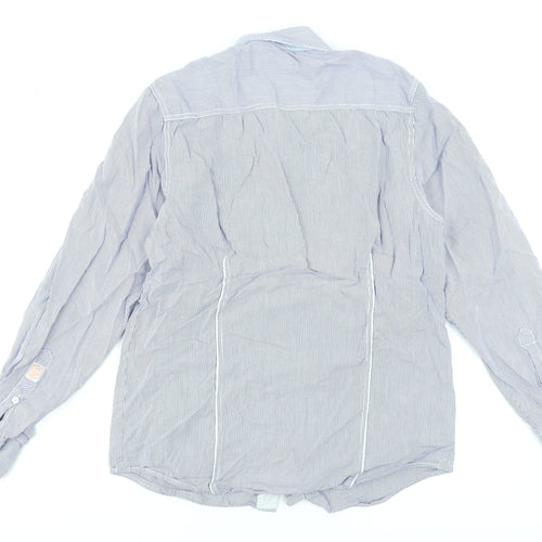 Diesel Men's Blue Striped Long Sleeve Cotton Button-Up Shirt L