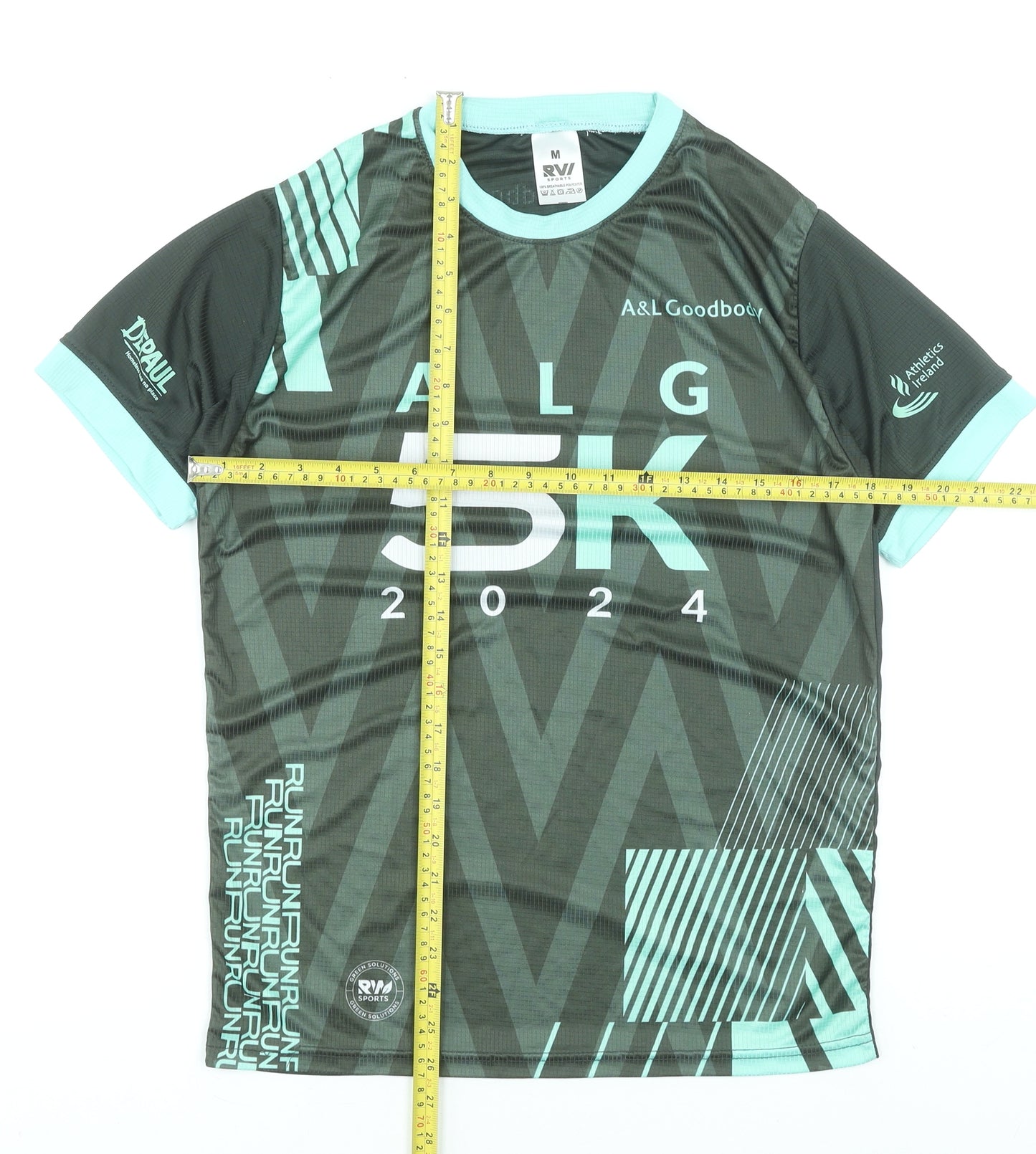 RVI Sports Mens Green Running 5K 2024 T-Shirt Size M Activewear Top