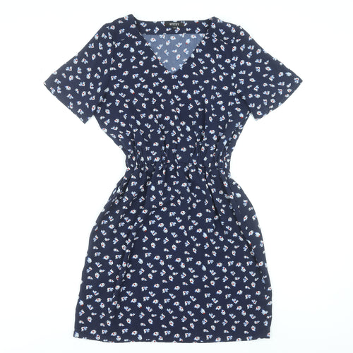 Mystify Women Blue Floral V-Neck Fit & Flare Dress Size 10