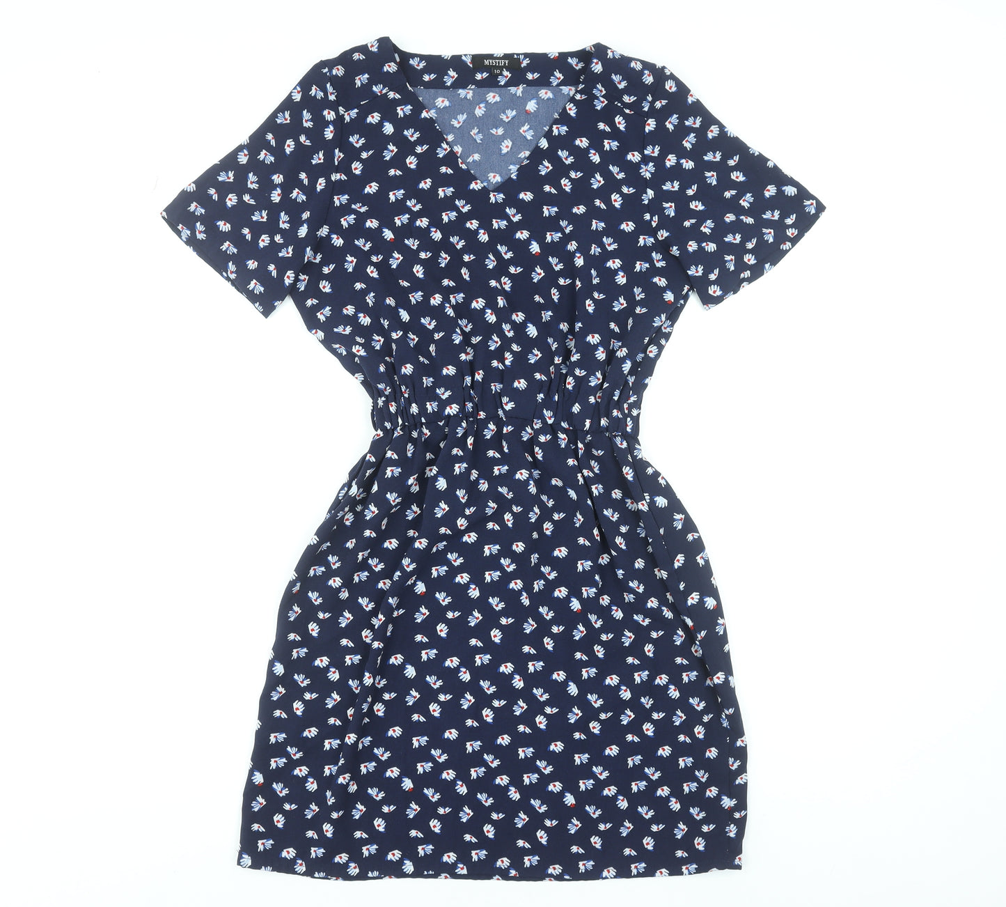 Mystify Women Blue Floral V-Neck Fit & Flare Dress Size 10