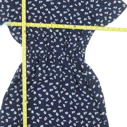 Mystify Women Blue Floral V-Neck Fit & Flare Dress Size 10