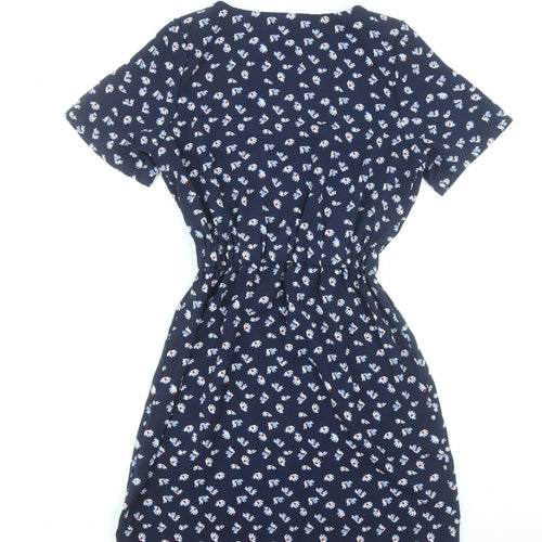 Mystify Women Blue Floral V-Neck Fit & Flare Dress Size 10