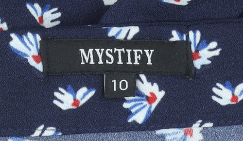 Mystify Women Blue Floral V-Neck Fit & Flare Dress Size 10
