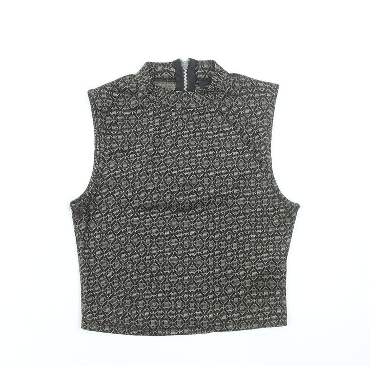 New Look Women's Black Geometric Mock Neck Sleeveless Cropped Top UK 8