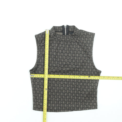 New Look Women's Black Geometric Mock Neck Sleeveless Cropped Top UK 8