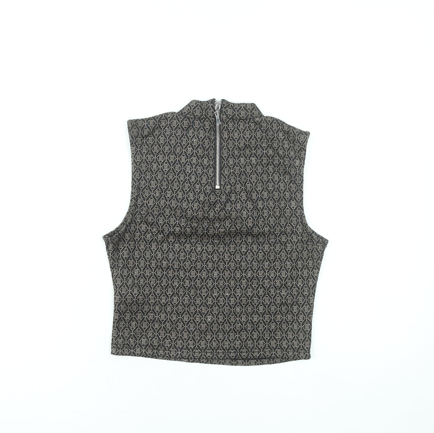 New Look Women's Black Geometric Mock Neck Sleeveless Cropped Top UK 8