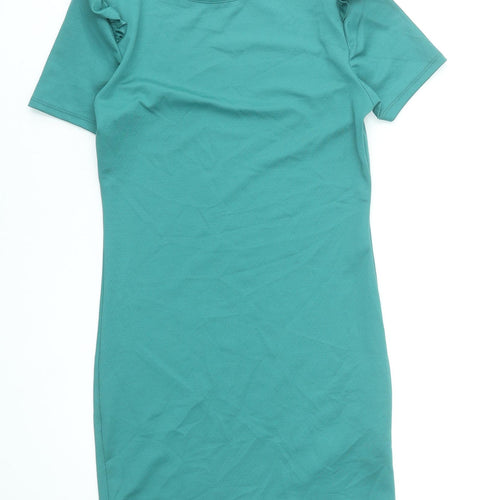 Atmosphere Women’s Green Bodycon Dress Size 10 Short Sleeve Ruffle Detail