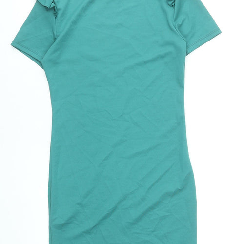 Atmosphere Women’s Green Bodycon Dress Size 10 Short Sleeve Ruffle Detail