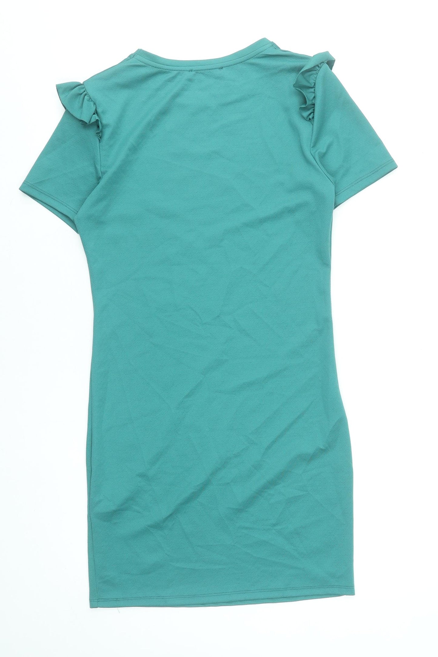 Atmosphere Women’s Green Bodycon Dress Size 10 Short Sleeve Ruffle Detail