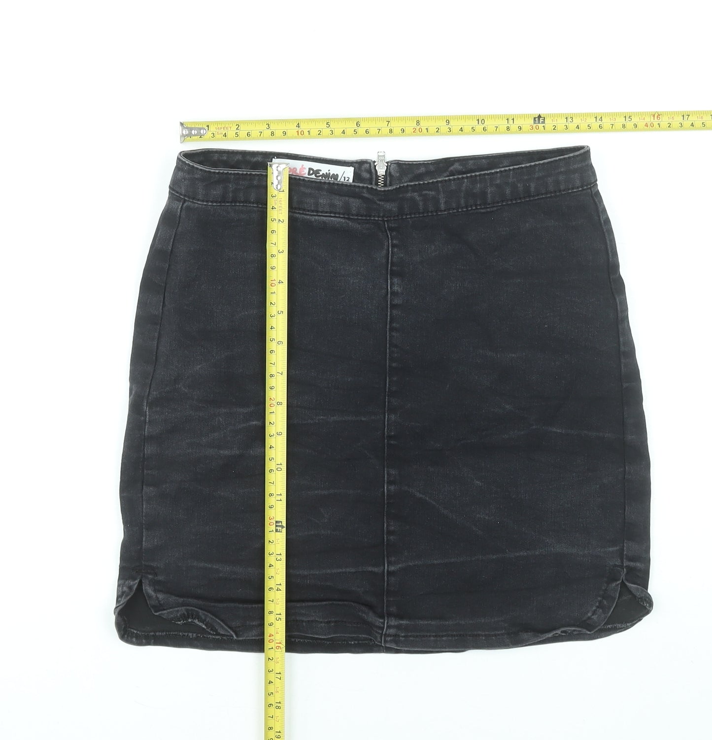 Supré Women’s Black Denim Pencil Skirt Size 12 Stretch Zip Casual