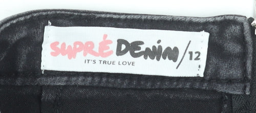 Supré Women’s Black Denim Pencil Skirt Size 12 Stretch Zip Casual