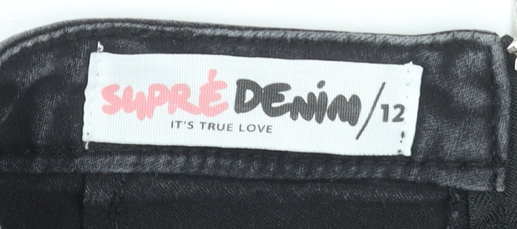 Supré Women’s Black Denim Pencil Skirt Size 12 Stretch Zip Casual