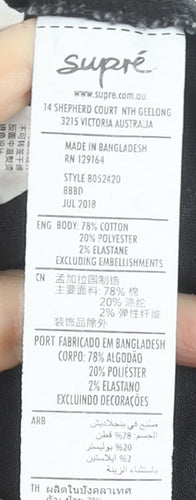 Supré Women’s Black Denim Pencil Skirt Size 12 Stretch Zip Casual