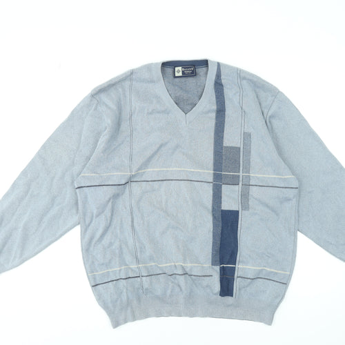 Baileys Mens Grey V-Neck Geometric Cotton Acrylic Jumper L