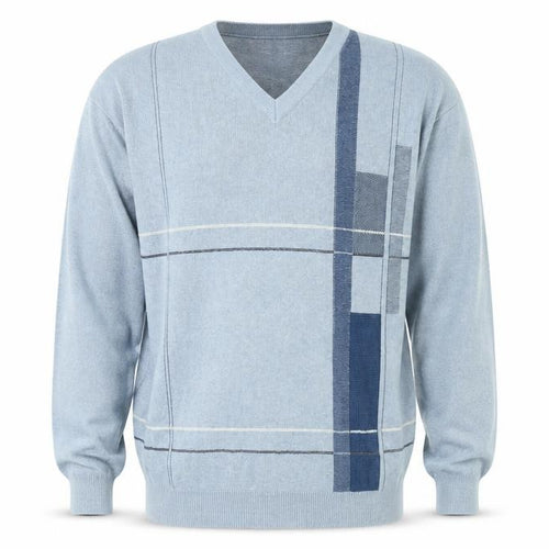 Baileys Mens Grey V-Neck Geometric Cotton Acrylic Jumper L