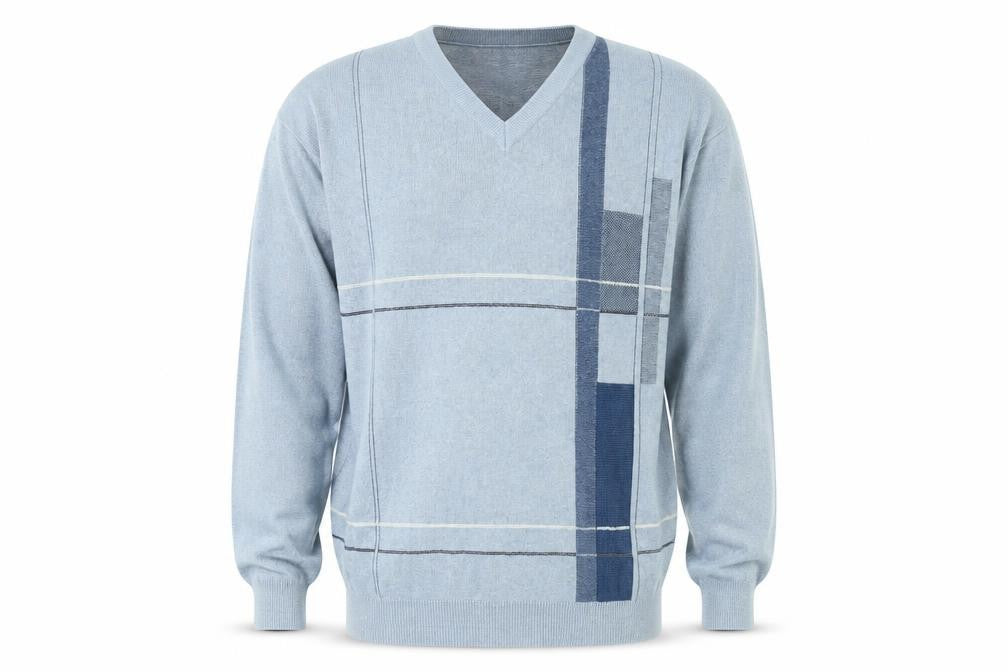 Baileys Mens Grey V-Neck Geometric Cotton Acrylic Jumper L