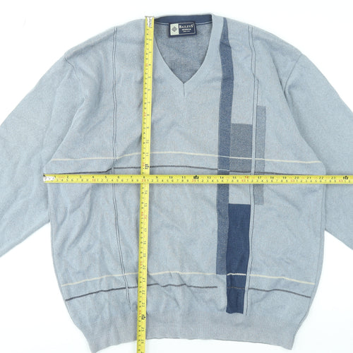 Baileys Mens Grey V-Neck Geometric Cotton Acrylic Jumper L