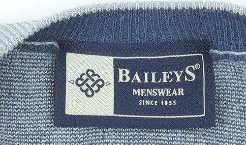 Baileys Mens Grey V-Neck Geometric Cotton Acrylic Jumper L