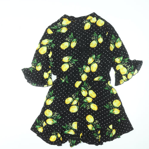 Boohoo Tall Lemon Print Polka Dot Playsuit UK 14 Black Viscose