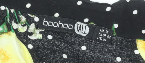 Boohoo Tall Lemon Print Polka Dot Playsuit UK 14 Black Viscose