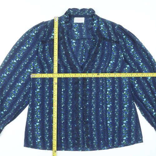 Savida Women Blue Floral Long Sleeve Polyester Tunic Blouse Size 14
