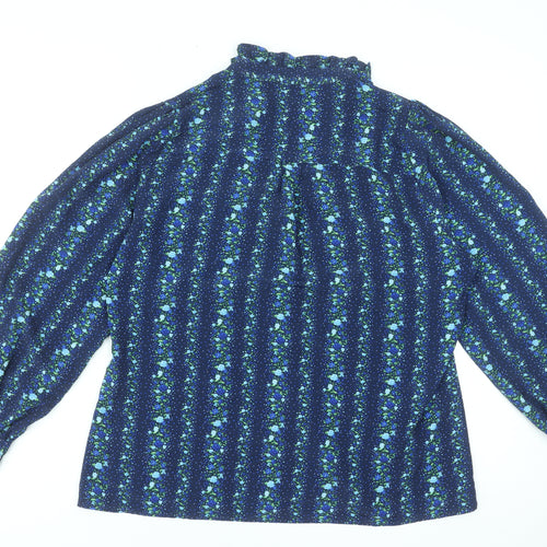 Savida Women Blue Floral Long Sleeve Polyester Tunic Blouse Size 14
