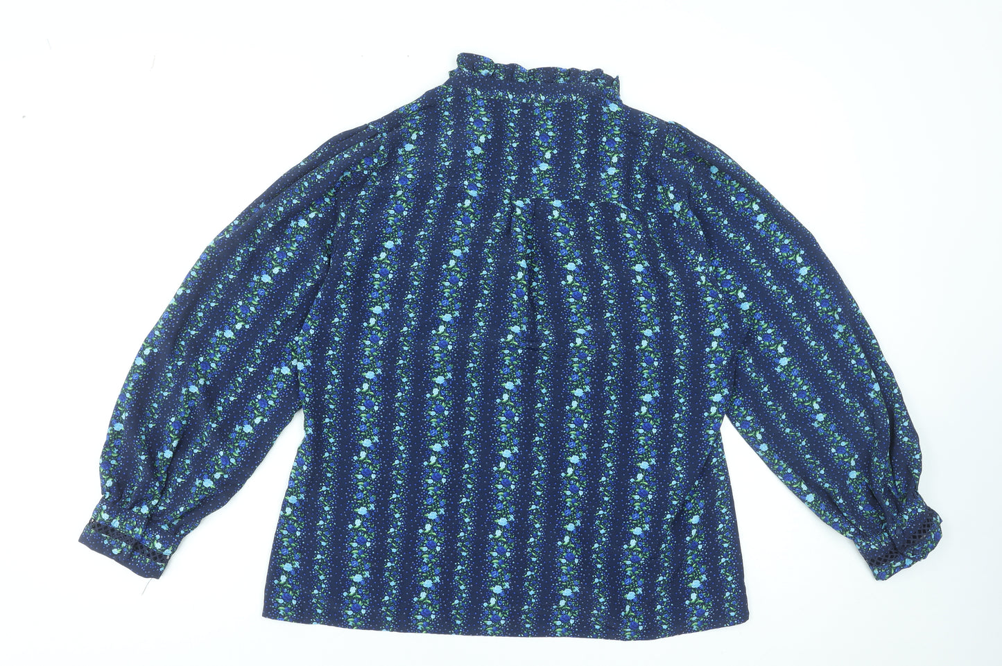 Savida Women Blue Floral Long Sleeve Polyester Tunic Blouse Size 14