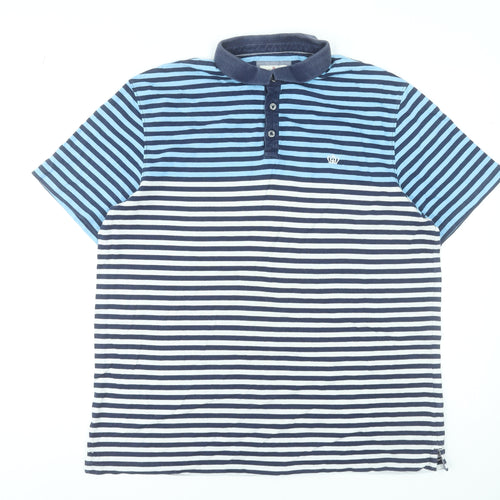 Next Men's Blue Striped Cotton Polo Shirt XL