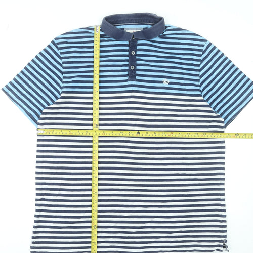 Next Men's Blue Striped Cotton Polo Shirt XL