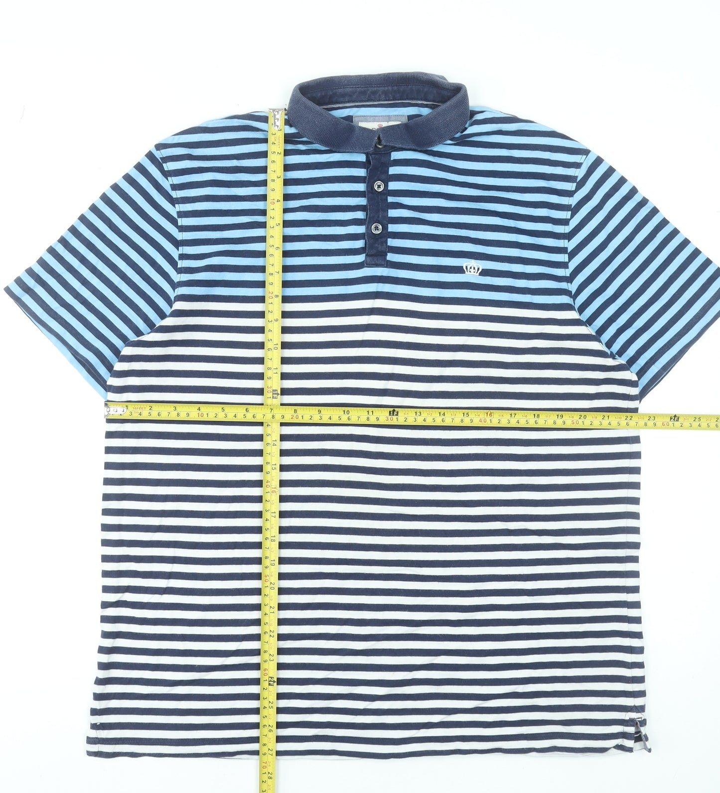 Next Men's Blue Striped Cotton Polo Shirt XL