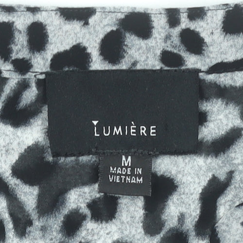 Lumière Women's Grey Leopard Print Tunic Blouse Size M