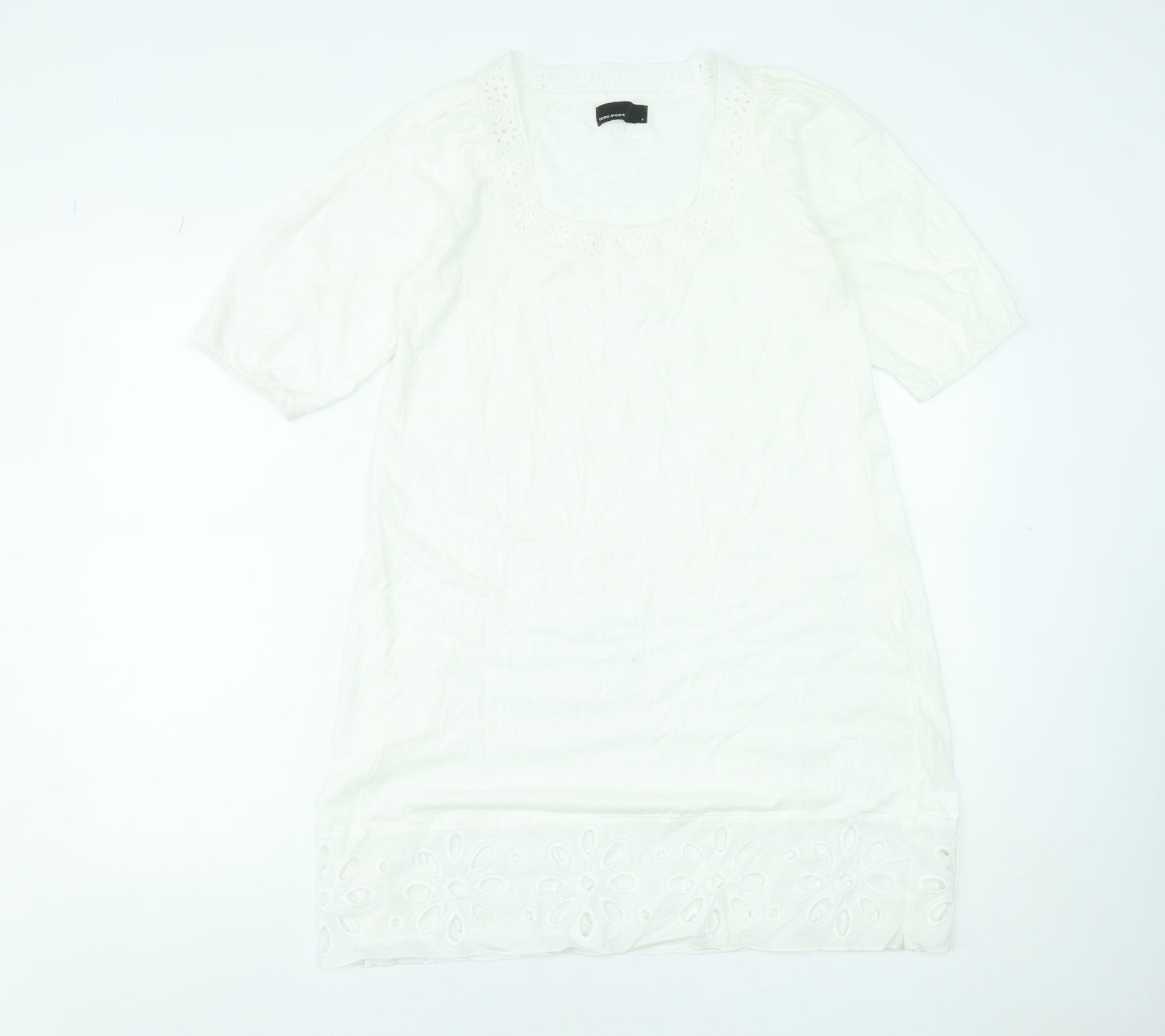Vero Moda Women White Cotton Short Sleeve Shift Dress M