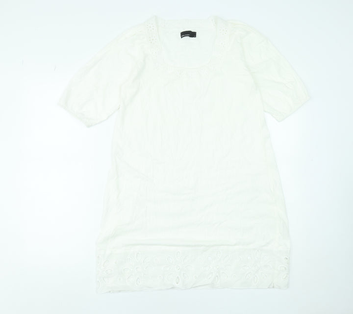 Vero Moda Women White Cotton Short Sleeve Shift Dress M