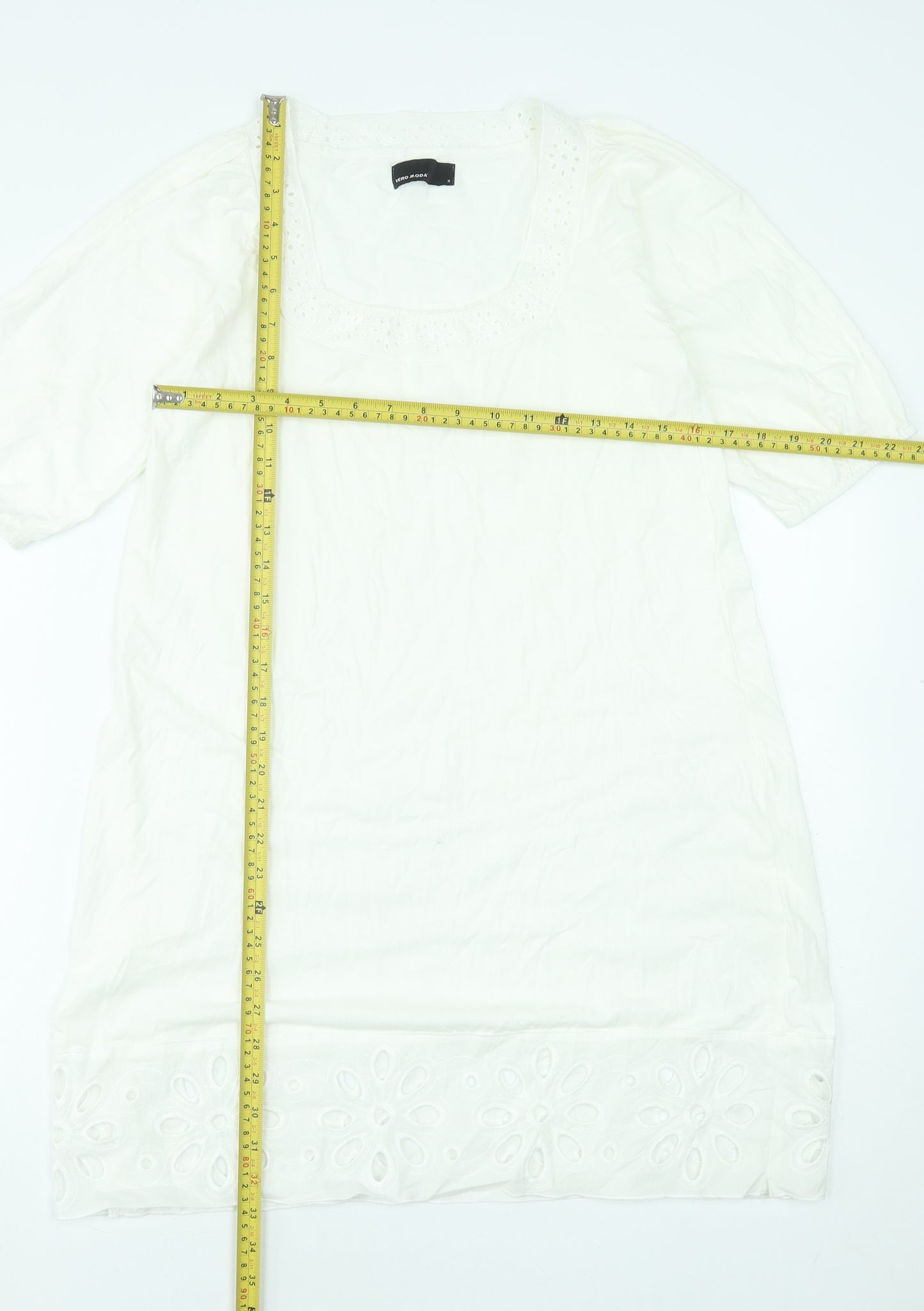 Vero Moda Women White Cotton Short Sleeve Shift Dress M
