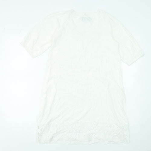 Vero Moda Women White Cotton Short Sleeve Shift Dress M