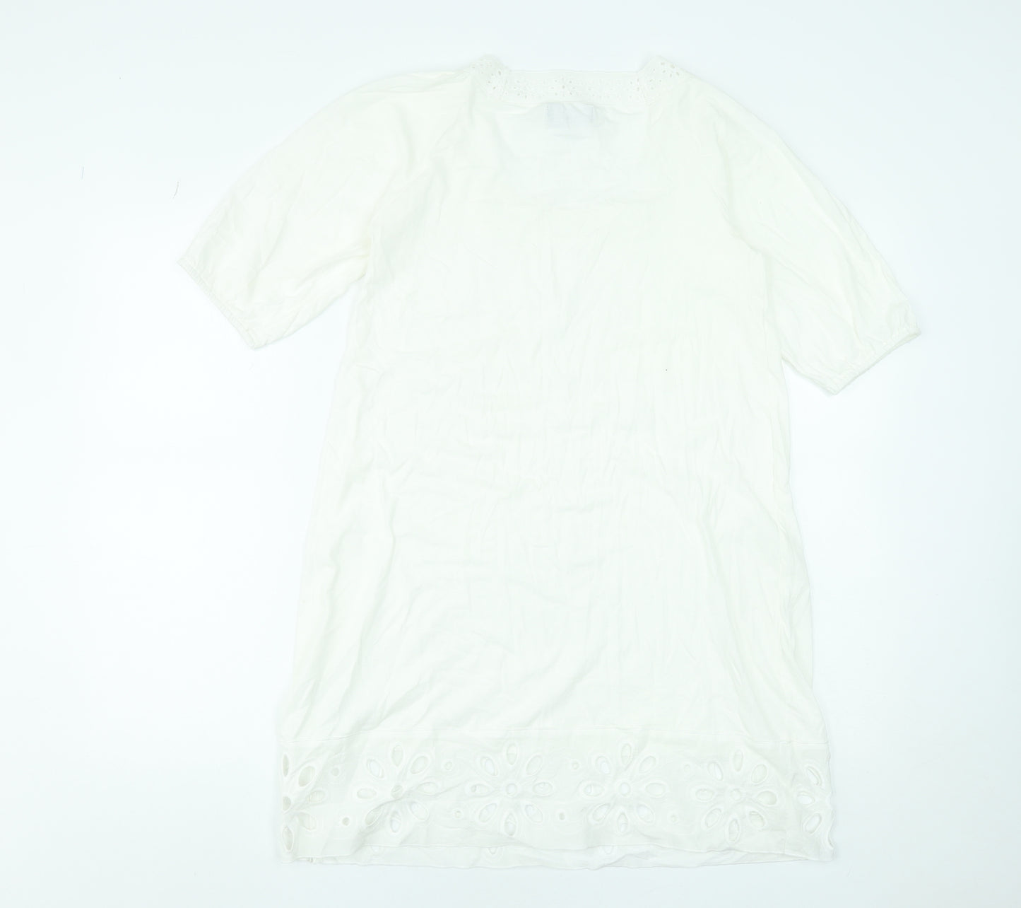 Vero Moda Women White Cotton Short Sleeve Shift Dress M