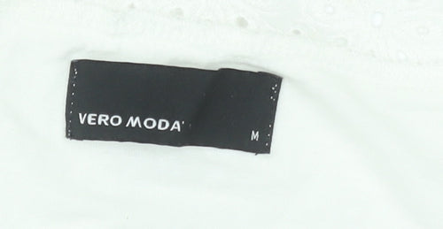 Vero Moda Women White Cotton Short Sleeve Shift Dress M