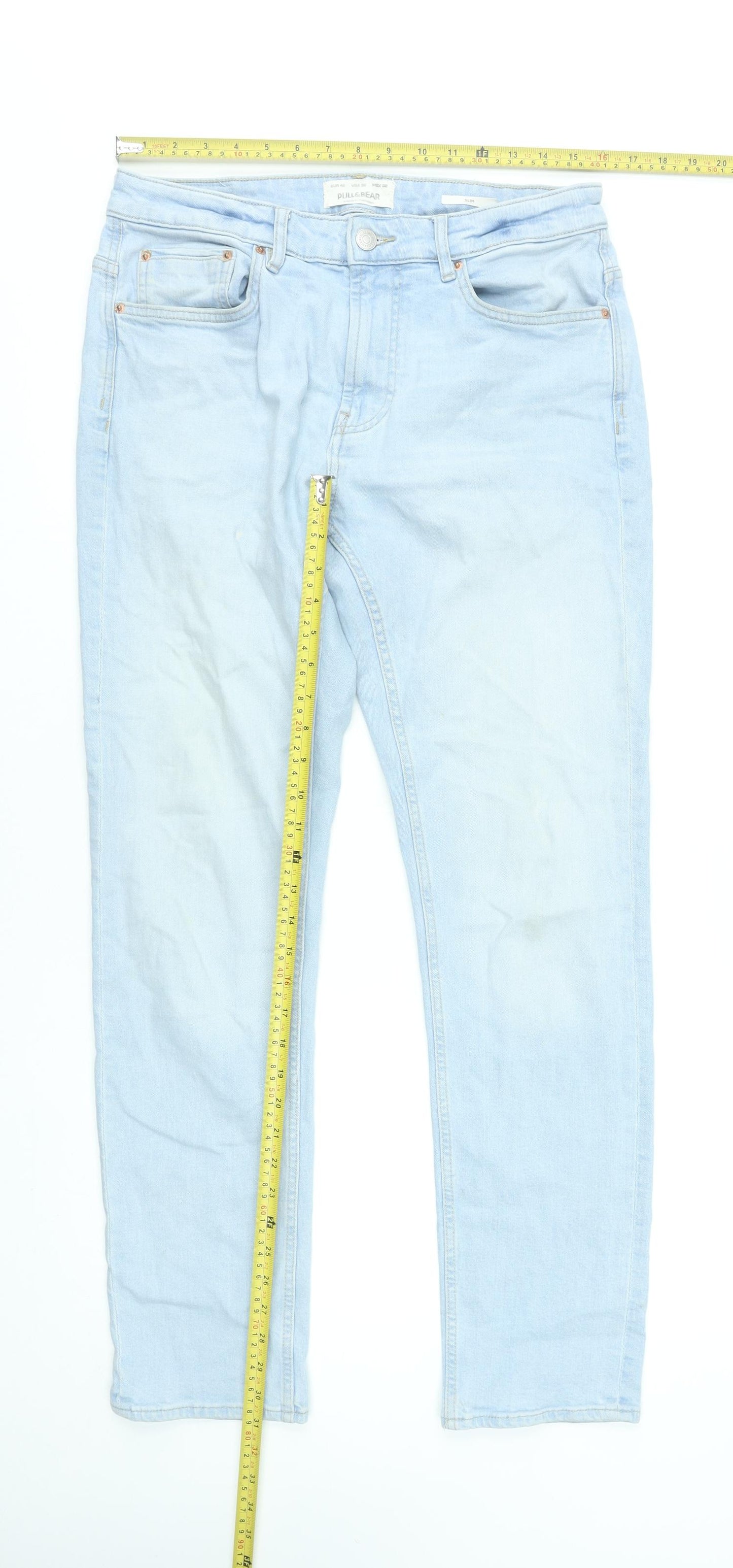 Pull&Bear Men’s Light Blue Slim Straight Denim Jeans Size 32