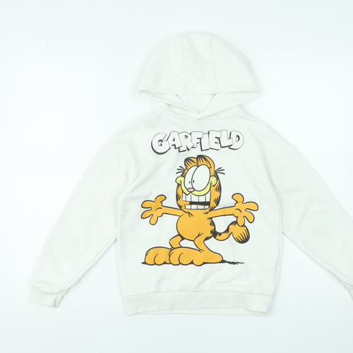 Garfield Girls White Pullover Hoodie 8-9 Years Long Sleeve Fleece Sweatshirt