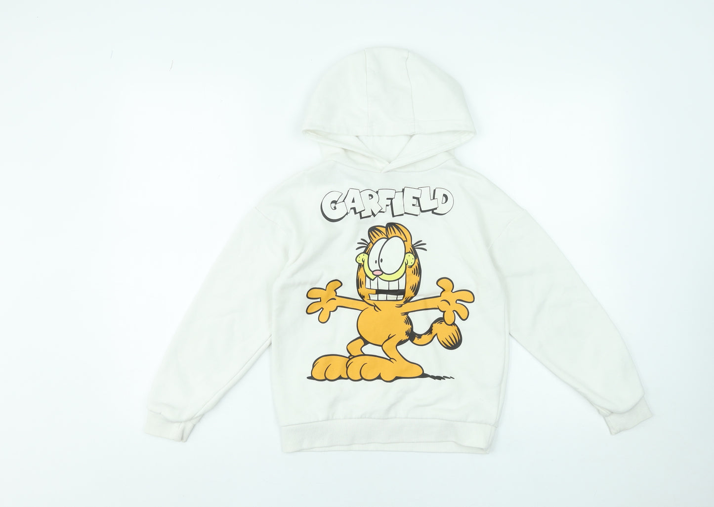 Garfield Girls White Pullover Hoodie 8-9 Years Long Sleeve Fleece Sweatshirt