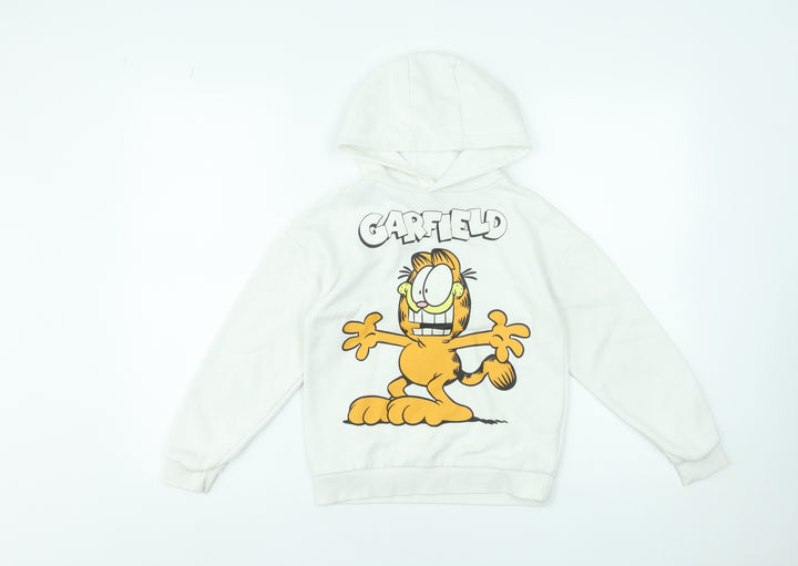 Garfield Girls White Pullover Hoodie 8-9 Years Long Sleeve Fleece Sweatshirt