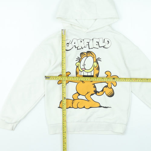 Garfield Girls White Pullover Hoodie 8-9 Years Long Sleeve Fleece Sweatshirt