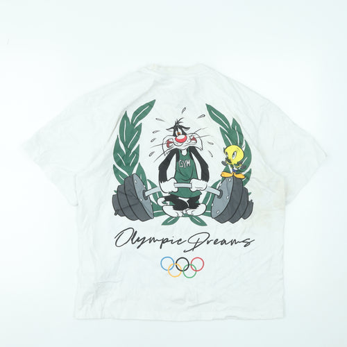 Pull & Bear Looney Tunes Olympic Dreams White Cotton T-Shirt XS Women's