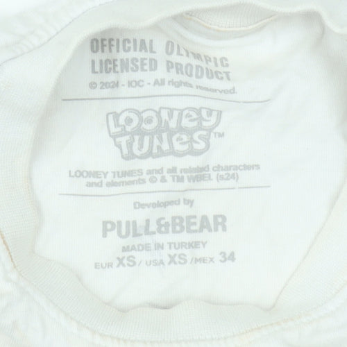 Pull & Bear Looney Tunes Olympic Dreams White Cotton T-Shirt XS Women's