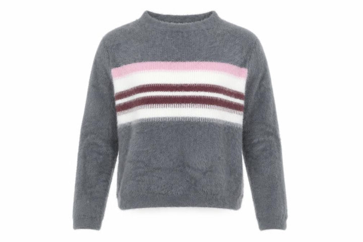 Pull&Bear Women’s Grey Striped Fluffy Knit Pullover Jumper XS