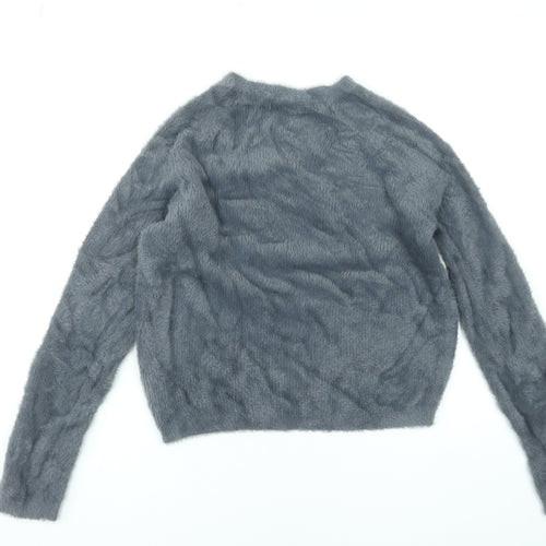 Pull&Bear Women’s Grey Striped Fluffy Knit Pullover Jumper XS