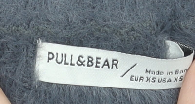 Pull&Bear Women’s Grey Striped Fluffy Knit Pullover Jumper XS