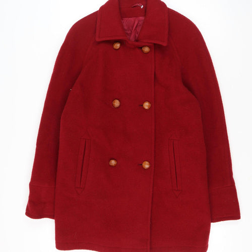 Definitions Women Red Wool Pea Coat Medium Classic Style