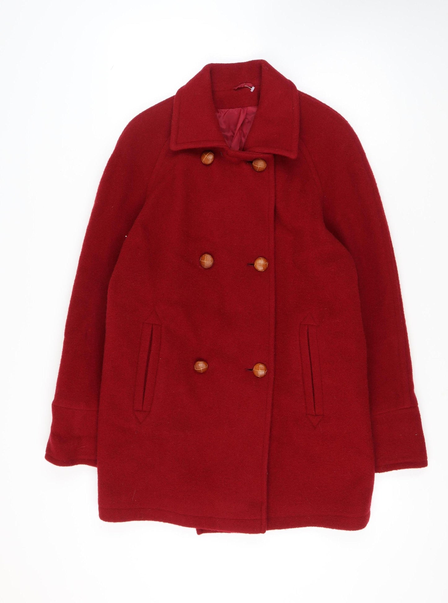 Definitions Women Red Wool Pea Coat Medium Classic Style