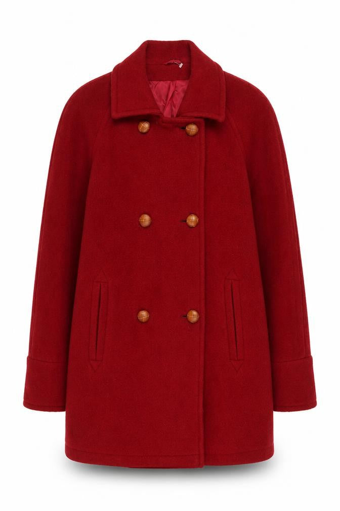 Front view of Definitions Women Red Wool Pea Coat Medium Classic Style
